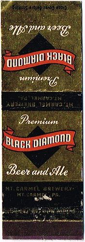 1940 Black Diamond Beer and Ale 113mm PA-MC-1 Match Cover Mount Carmel Pennsylvania