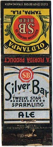 1936 Silver Bar Beer/Ale 113mm FL-SB-2 Match Cover Tampa Florida