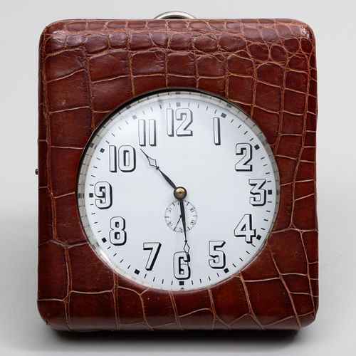 Large Swiss Clock in a Leather Travel Case