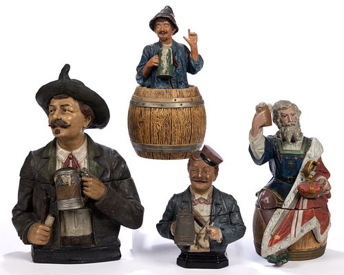 CONTINENTAL CERAMIC DRINKERS / SPIRITS FIGURAL HUMIDORS, LOT OF FOUR