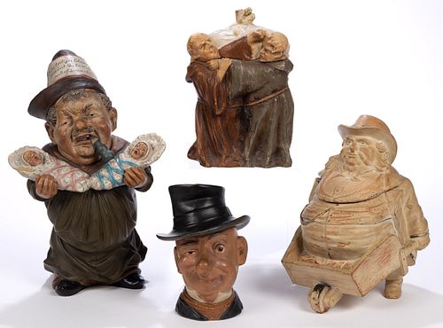 CONTINENTAL CERAMIC COMEDIC / HUMOROUS FIGURAL HUMIDORS, LOT OF FOUR