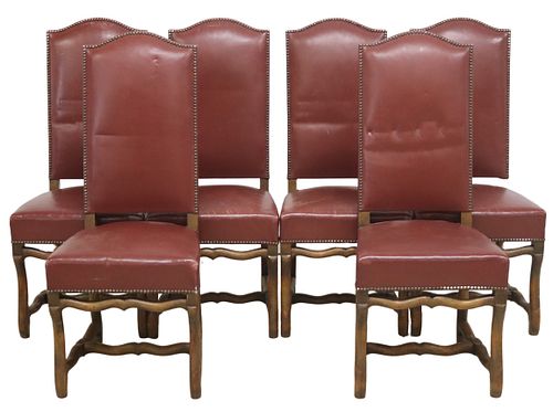 (6) FRENCH LOUIS XIV STYLE LEATHER UPHOLSTERED DINING CHAIRS