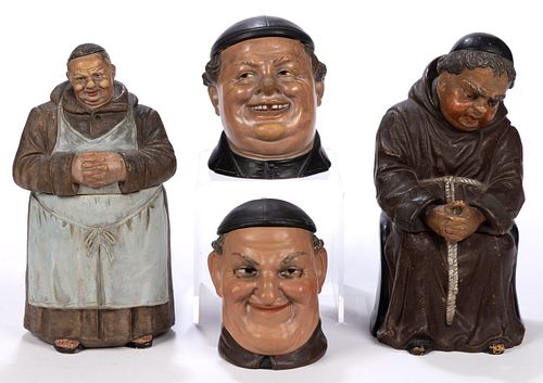 CONTINENTAL CERAMIC FIGURAL MONK HUMIDORS, LOT OF FOUR