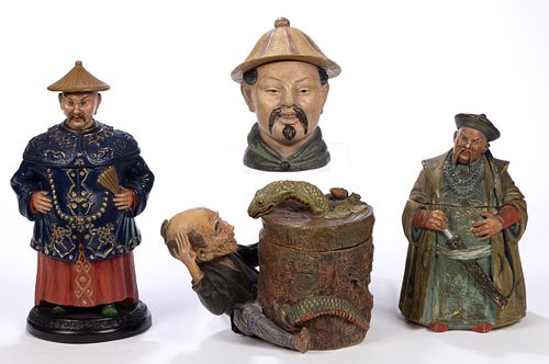 CONTINENTAL CERAMIC FIGURAL ASIAN HUMIDORS, LOT OF FOUR