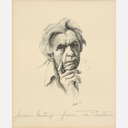  Thomas Hart Benton Offset Self-Portrait, Hand-Written Inscription