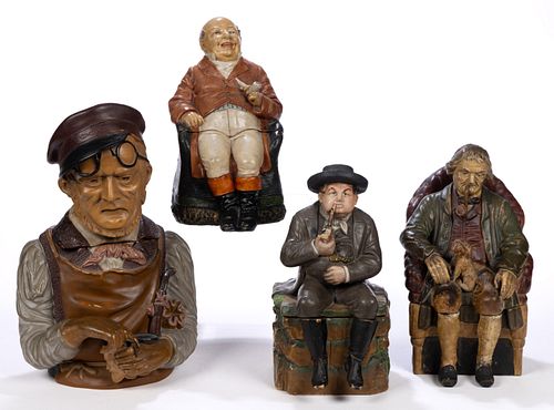 CONTINENTAL CERAMIC FIGURAL HUMIDORS, LOT OF FOUR
