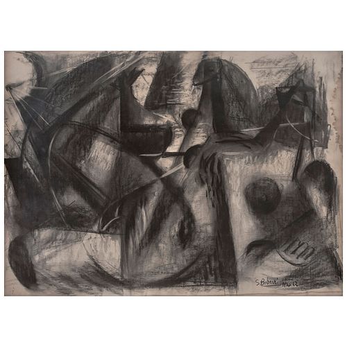 SANTOS BALMORI , Danae, Firmado y fechado Mex. 62, Carboncillo sobre papel, 68 x 93 cm