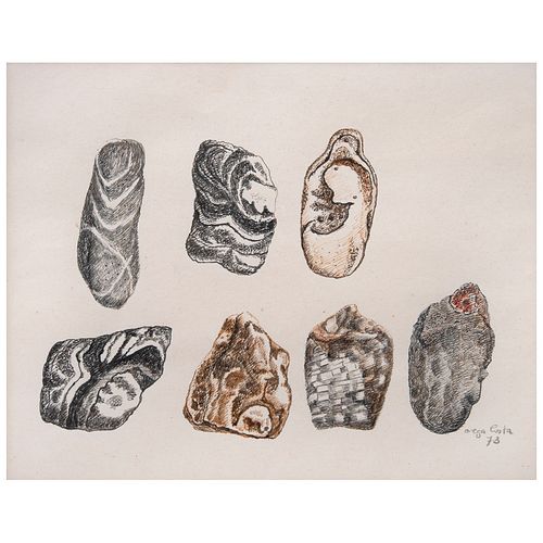 OLGA COSTA, Piedras, Firmada y fechada 73, Tinta sobre papel, 24 x 30.5 cm