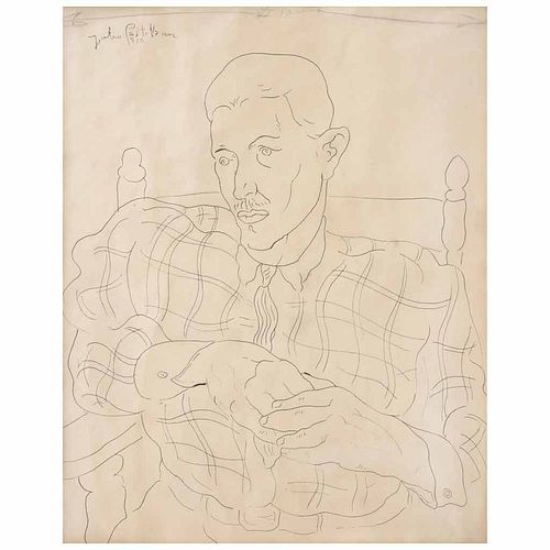 JULIO CASTELLANOS, Personaje sentado, Firmada y fechada 1935, Tinta sobre papel, 52 x 41 cm