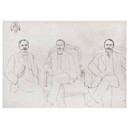 ARNOLD BELKIN, Boceto para la obra Triple retrato Felipe Ángeles, Sin firma, Tinta y lápiz sobre papel, 99 x 70 cm