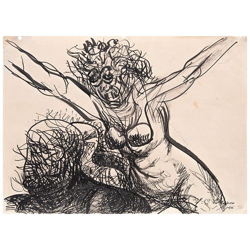 JOSÉ CLEMENTE OROZCO, Sin título, Firmada y fechada 45, Tinta sobre papel, 27.5 x 38 cm