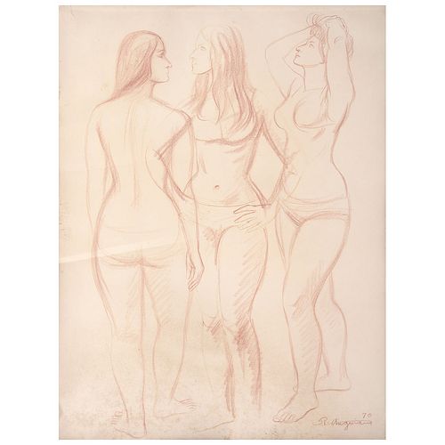 RAÚL ANGUIANO, Sin título, Firmado y fechado 70, Sanguina sobre papel, 63 x 48 cm
