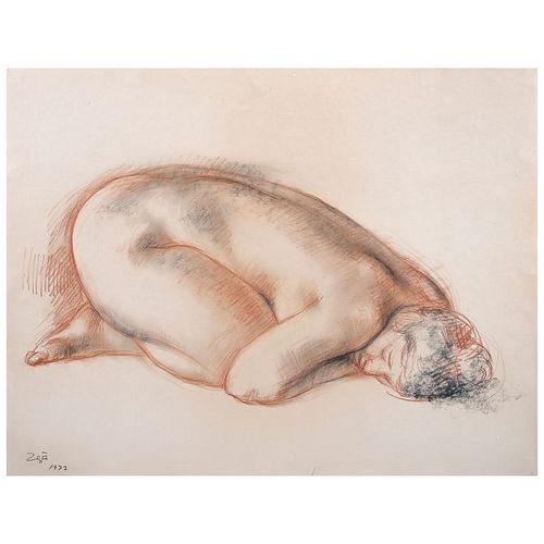 FRANCISCO ZÚÑIGA, Desnudo reclinado, Firmada y fechada 1972, Conté y sanguina sobre papel, 49.5 x 64.5 cm, Con certificado