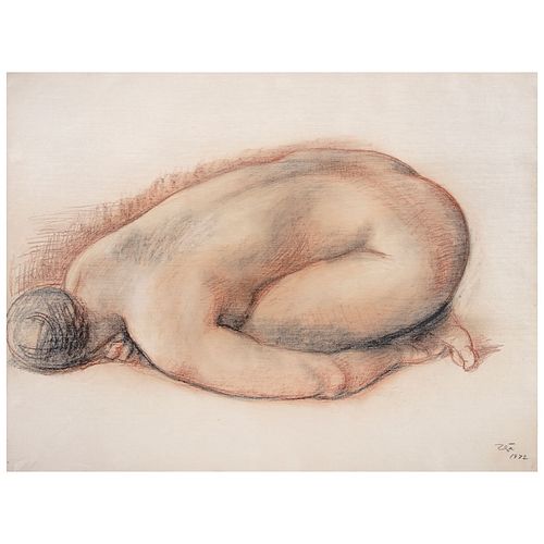 FRANCISCO ZÚÑIGA, Desnudo reclinado de espaldas, Firmada y fechada 1972, Sanguina y carboncillo sobre papel, 50 x 66.5 cm, Certificado