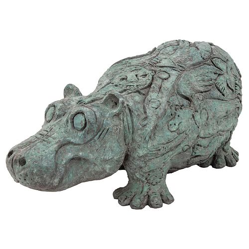 LALO SÁNCHEZ DEL VALLE, Hipopótamo verde, Firmada, Escultura en bronce P. A., 30 x 30 x 55 cm, Con certificado