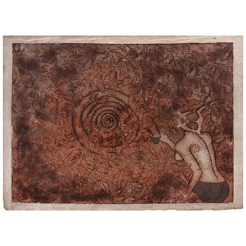FRANCISCO TOLEDO, Mujer con alacránes, 1979, Firmada, Mixografía sobre papel hecho a mano 12 / 50, 60 x 83 cm imagen, 68 x 91 cm papel