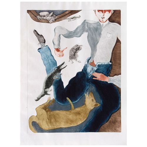 FRANCISCO TOLEDO, Hombre con perro, Firmado, Grabado al aguafuerte y aguatinta 20 / 55, 63.5 x 49 cm imagen, 75 x 56 cm papel