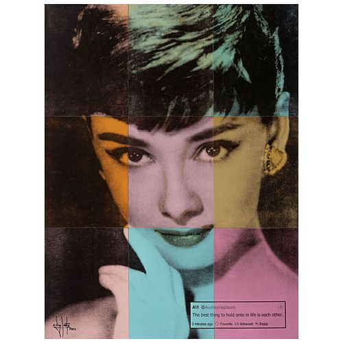 ALEJANDRO VIGILANTE, Audrey Hepburn, Firmado y fechado 2013, Acrílico y transfer sobre MDF, 80.5 x 60.5 cm, Con certificado