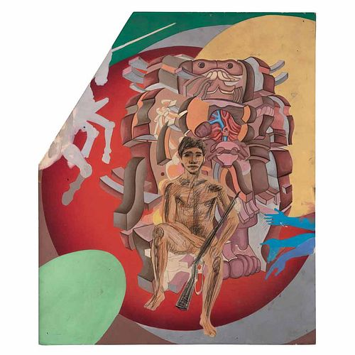 ARNOLD BELKIN, Boceto p/el mural "Descubrimiento y conquista del Nuevo Mundo",  Sin firma, Acrílico y lápiz de grafito/cartón, 50x42cm