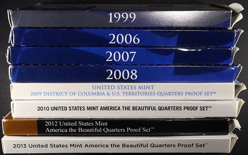 1999, 2006-2010, 2012-2013 US QUARTERS PROOF SETS