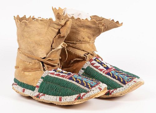 Arapaho Fully Beaded High Cuff Woman's Moccasins
