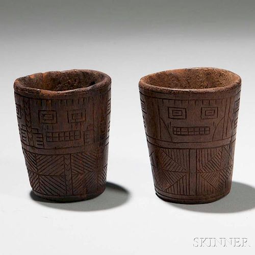 Two Inca Carved Wood Keros