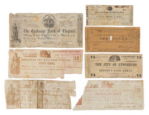 ASSORTED VIRGINIA CIVIL WAR OBSOLETE CURRENCY / NOTES, LOT OF SEVEN