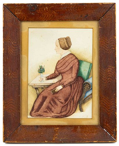 AMERICAN OR BRITISH SCHOOL (19TH CENTURY) PORTRAIT OF A LADY IN PAINT-DECORATED FRAME