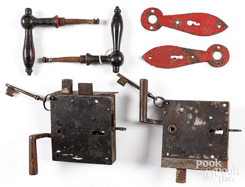 Pair of iron door locks, ca. 1800, etc.