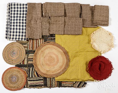 Textiles including a hooked rug, homespun, etc.