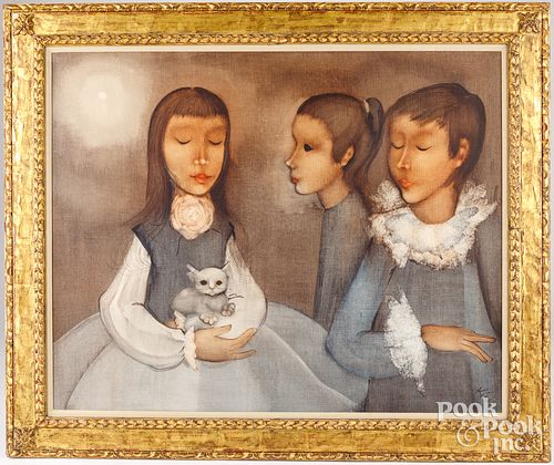 Contemporary oil on canvas of three children