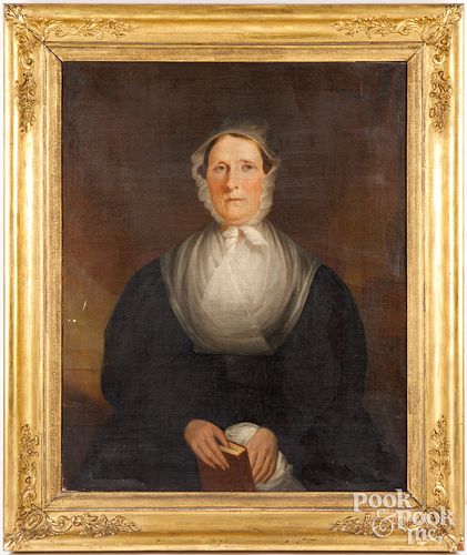 American oil on canvas portrait of a woman, 19th c