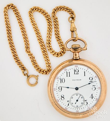 Waltham gold filled pocket watch and chain