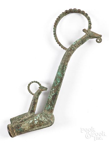 Luristan bronze ibex whetstone handle