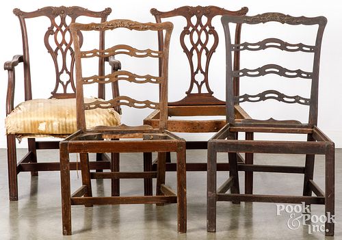 Four English Chippendale mahogany dining chairs
