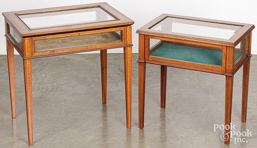 Two floral inlaid vitrines with lift lids
