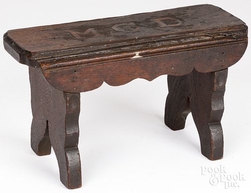 Inlaid walnut stool, early 19th c.