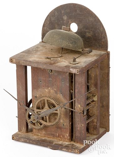 Wood and brass clock movement, 19th c.