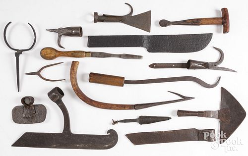 Group of early wrought iron tools, 19th c.