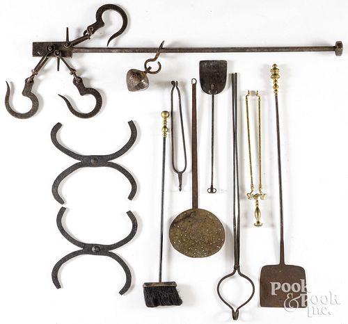Group of miscellaneous iron hearth equipment