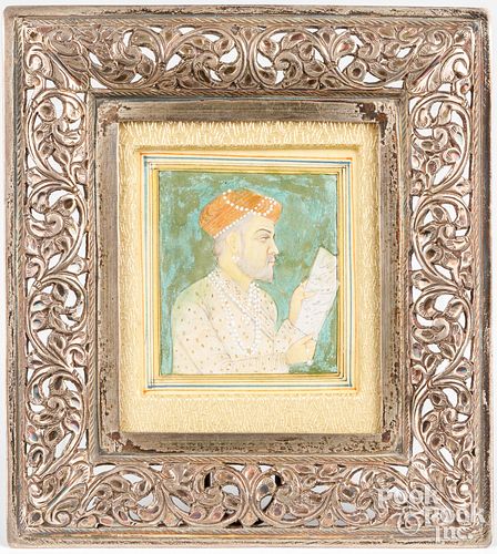 Watercolor on paper Persian miniature portrait