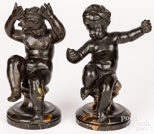 Pair continental bronze putti, early 19th c.