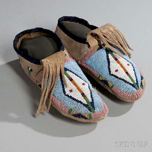 Crow Beaded Hide Moccasins
