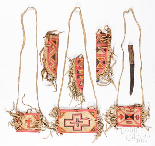 Three Native American Indian style knife sheaths,