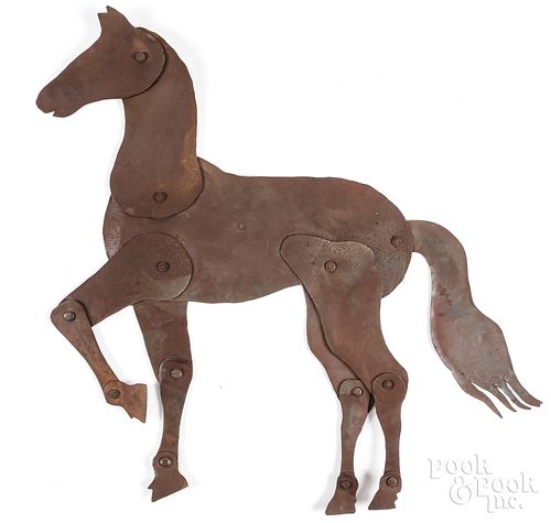 Large sheet iron articulated horse, 20th c., 29 1/