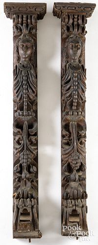 Pair of carved columns, 19th c., 60" h.