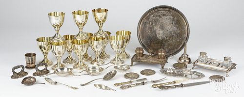 Miscellaneous silver plate, to include standish, t