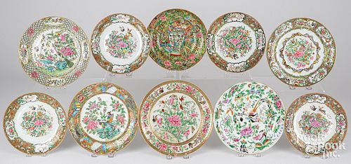 Ten Chinese export porcelain famille rose plates a