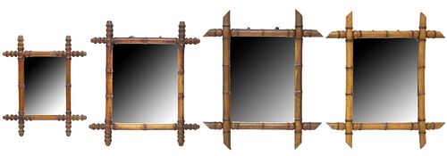 (4) FRENCH TURNED FAUX BAMBOO WALL MIRRORS