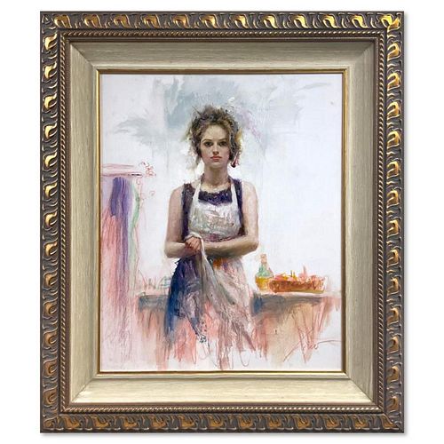 Pino (1939-2010), "Ester" Framed Original Oil Painting on Board, Hand Signed with Letter of Authenticity.